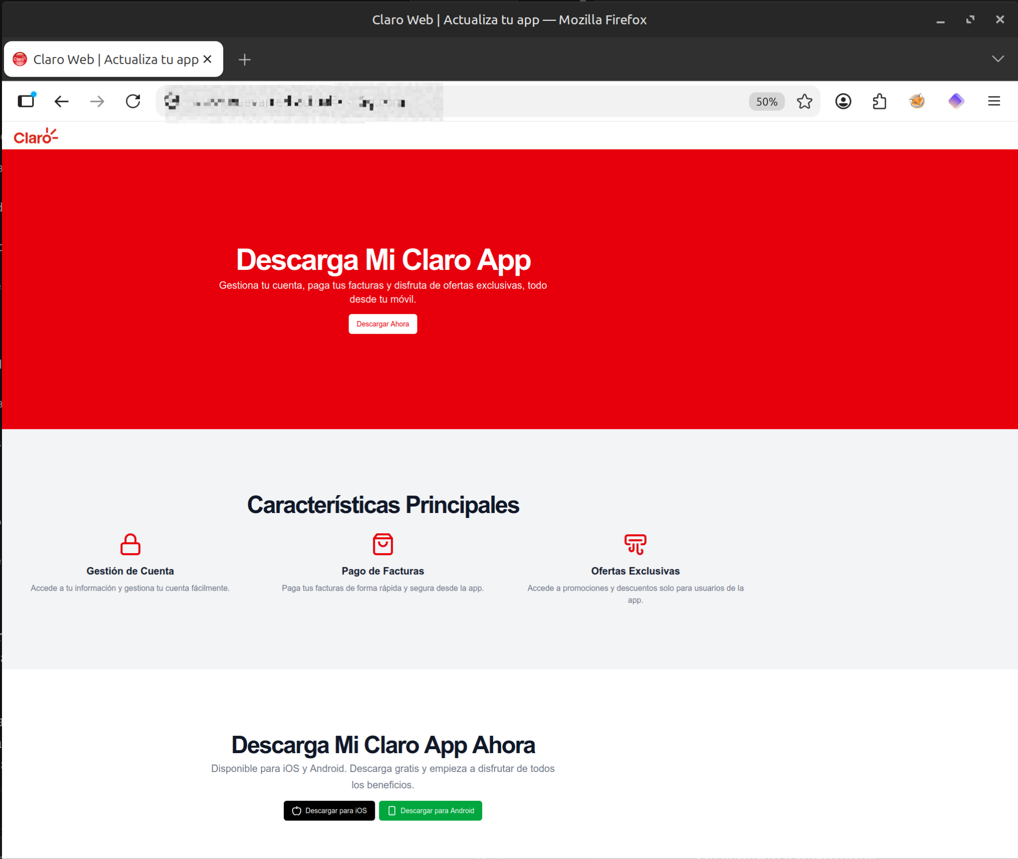 Página falsa utilizada para distribuir el APK