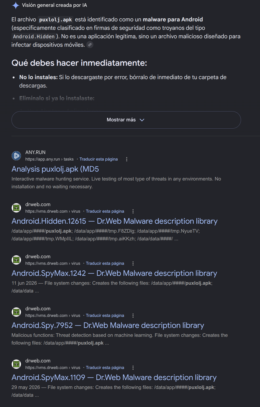 Referencias previas de puxlolj.apk en Dr.Web