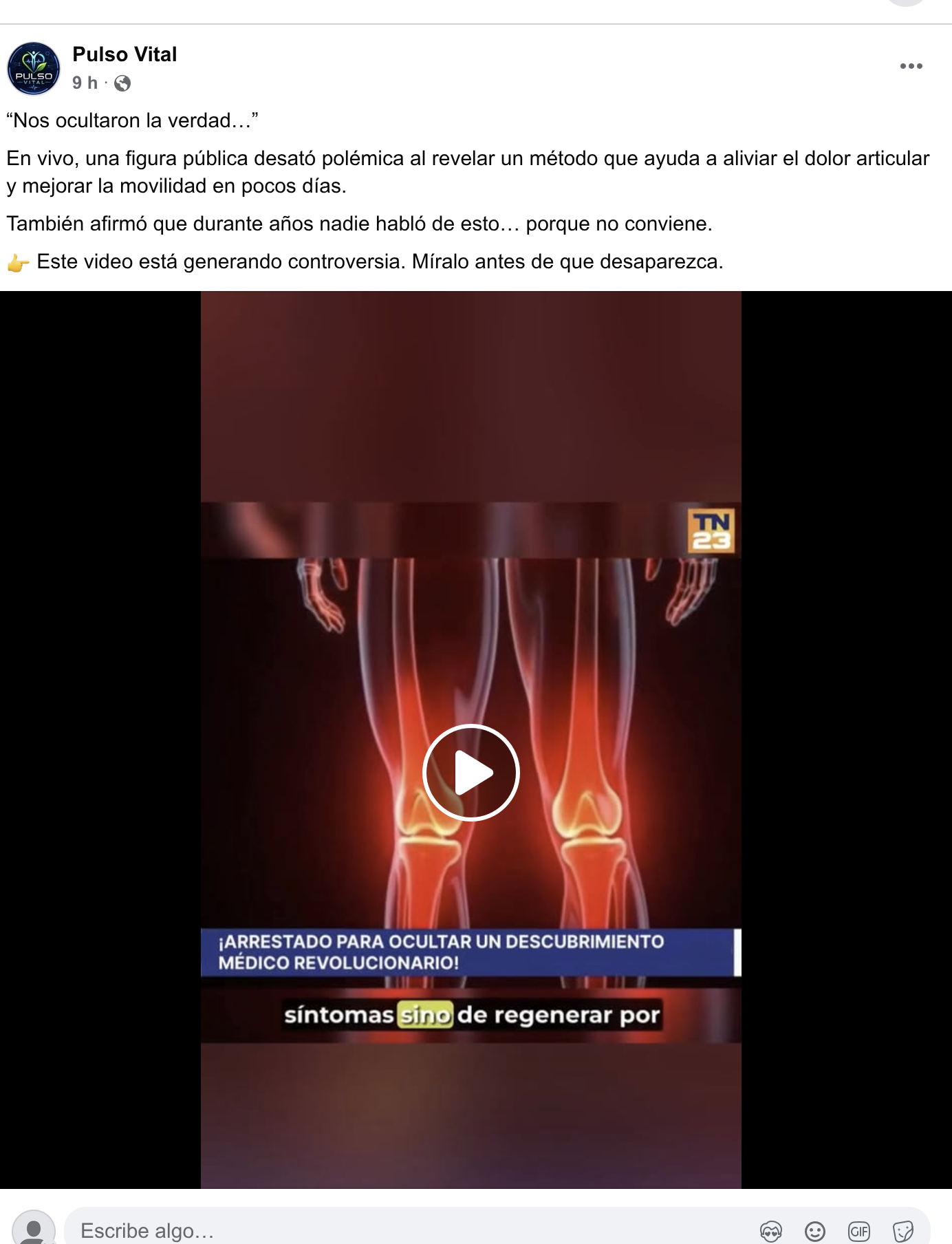 Anuncio falso usando narrativa médica