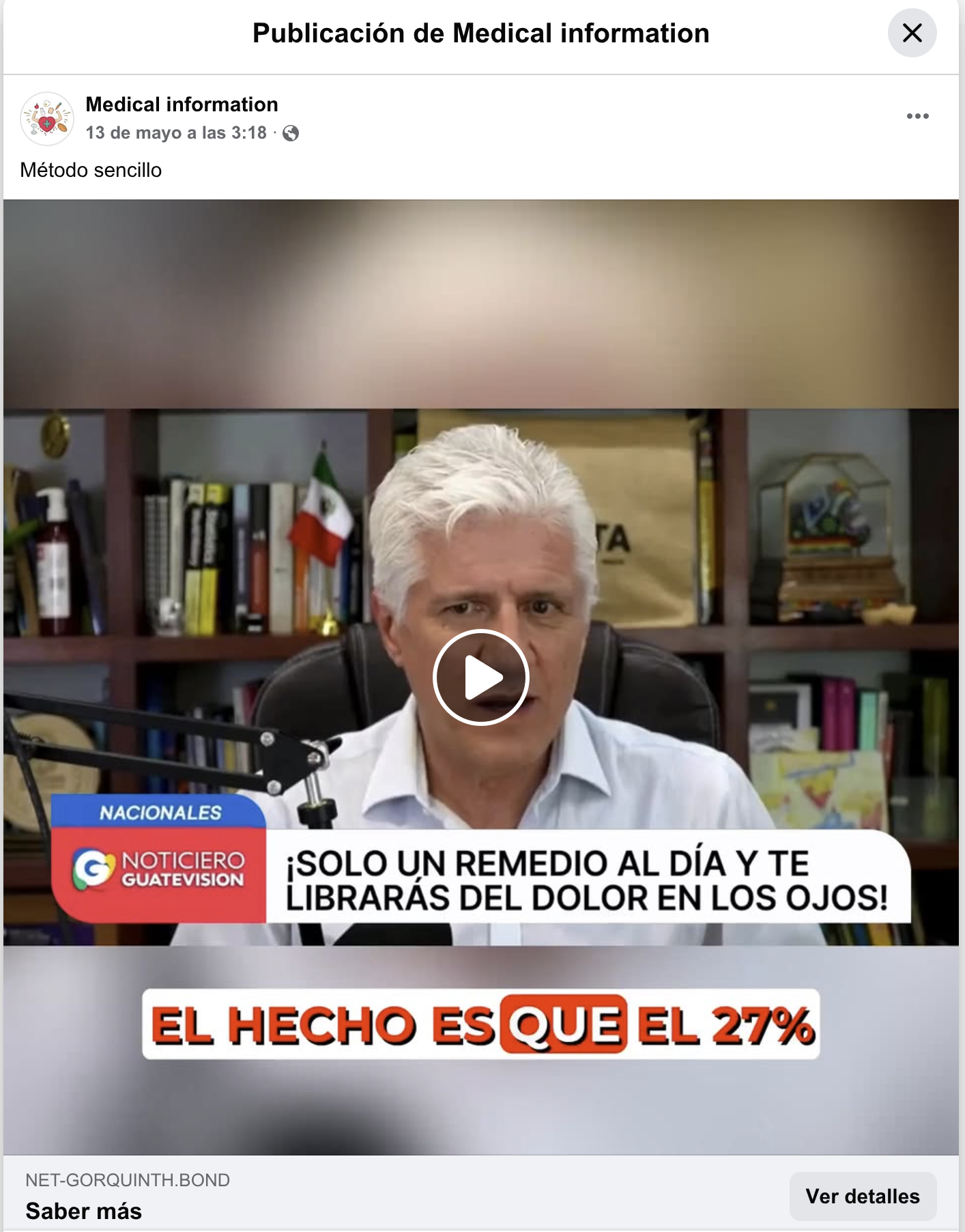 Anuncio falso con apariencia de contenido médico