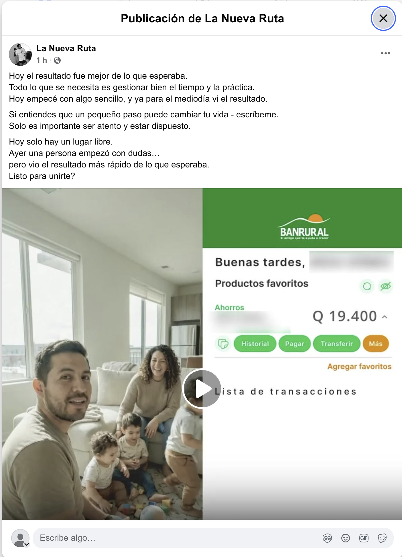 Anuncio falso con captura manipulada de Banrural