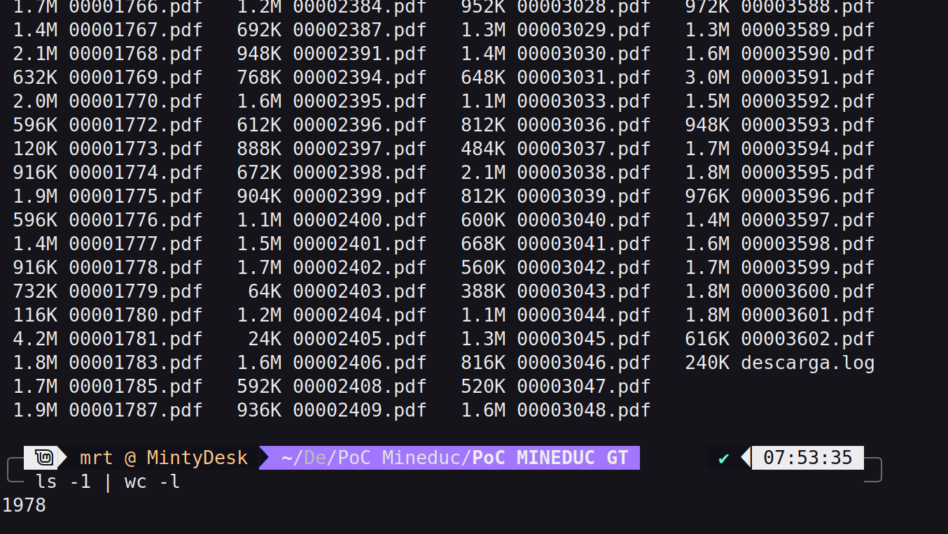 Vista general de la PoC, mostrando volumen de PDFs sin datos personales visibles