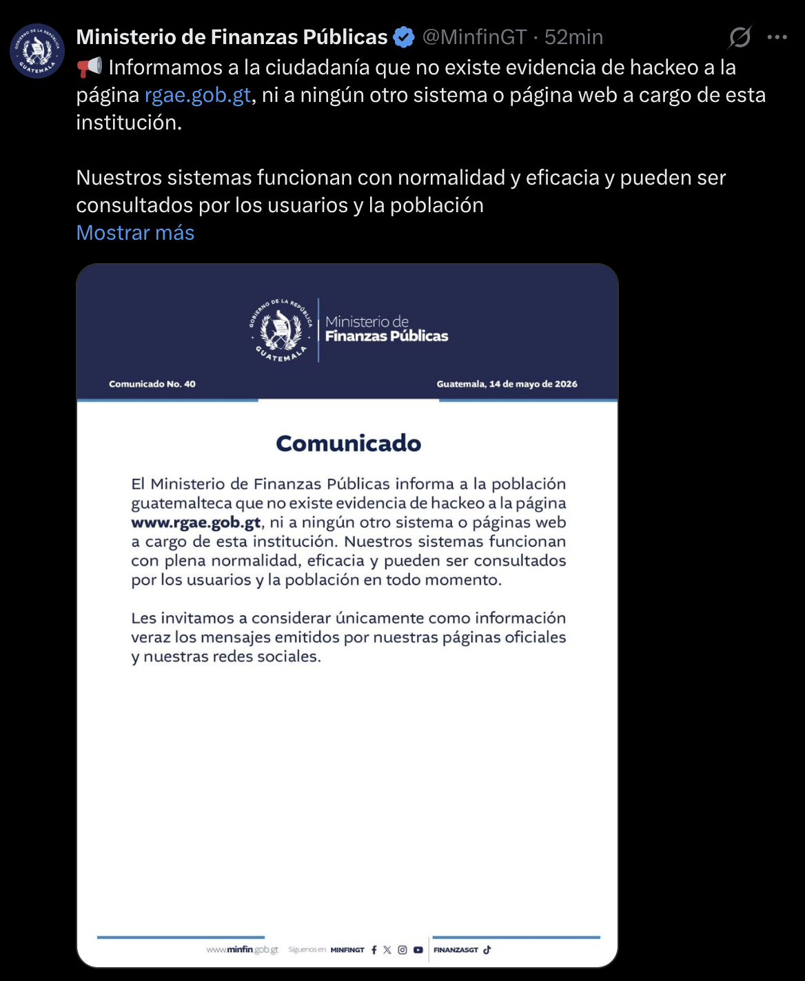 Comunicado institucional de Minfin