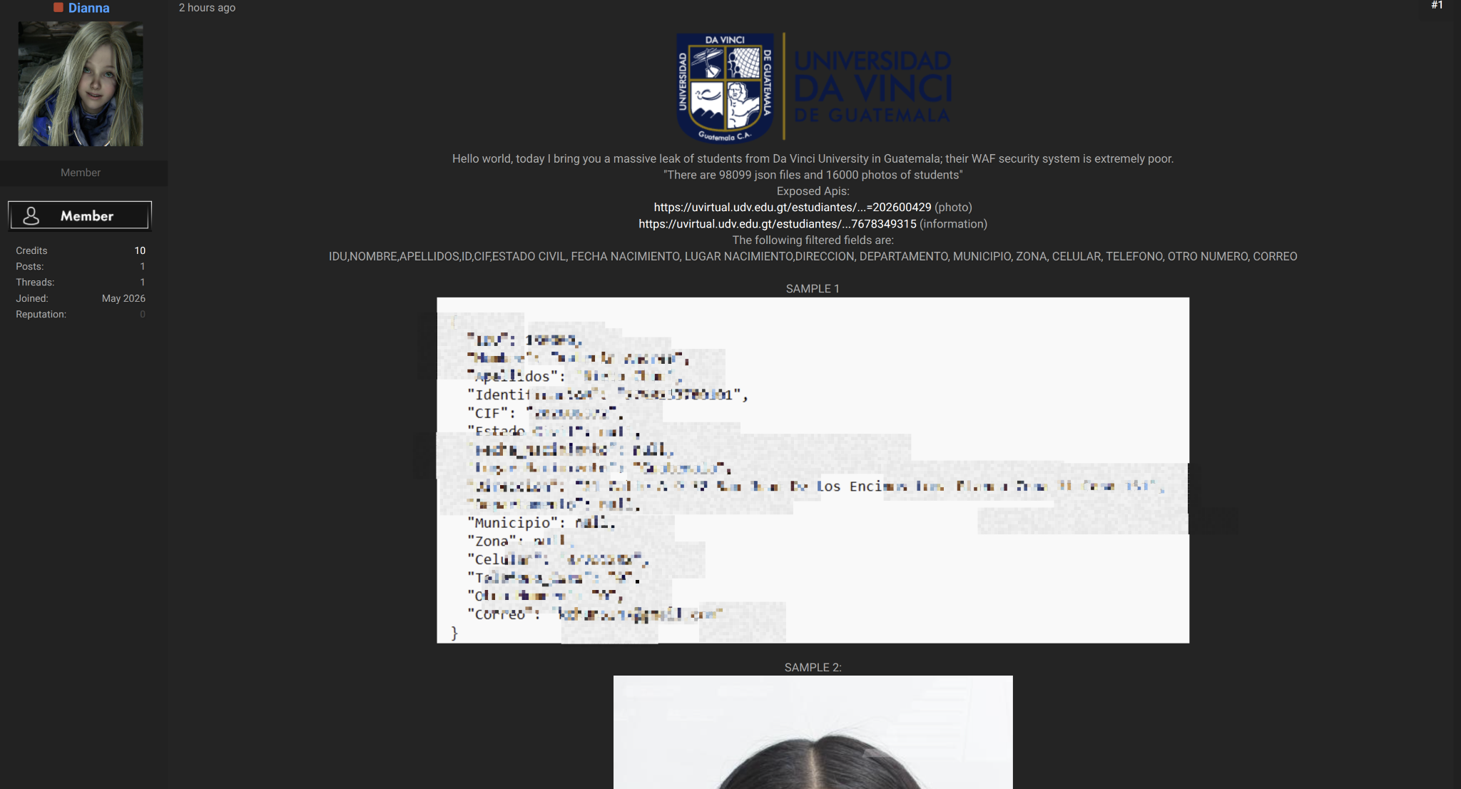 Captura censurada de la publicación del actor